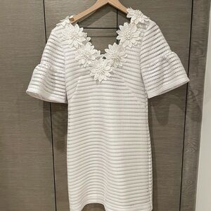 Balmain Paris White 3D Floral Appliqué Knit Dress Size 38 Made in Italy Rare